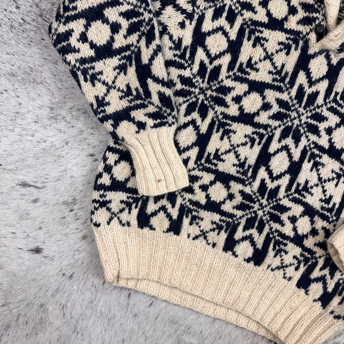 Polo country snowflake Nordic style all wool shawl collar sweater medium