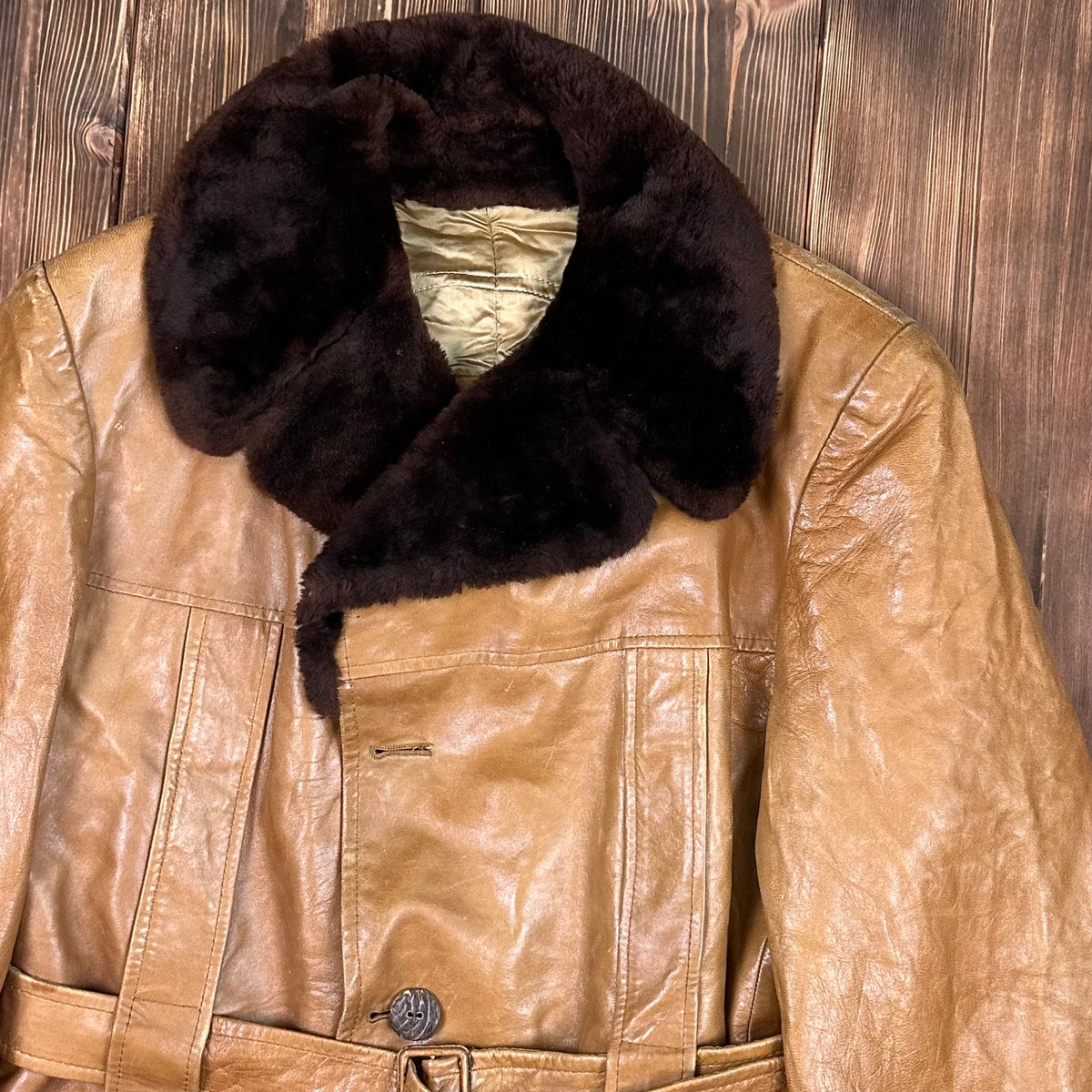 70s Cortefiel tan leather coat size 46 fits XL