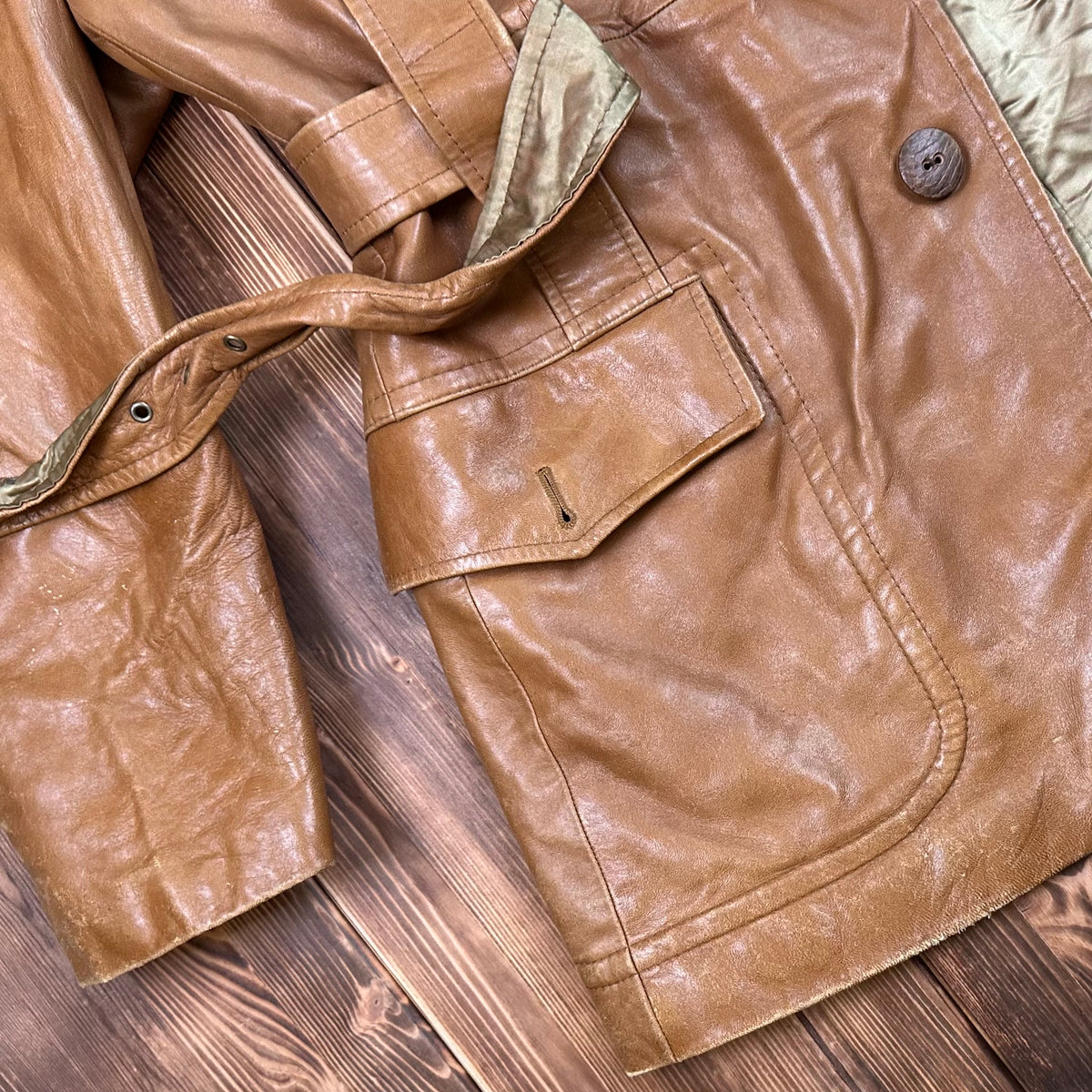 70s Cortefiel tan leather coat size 46 fits XL