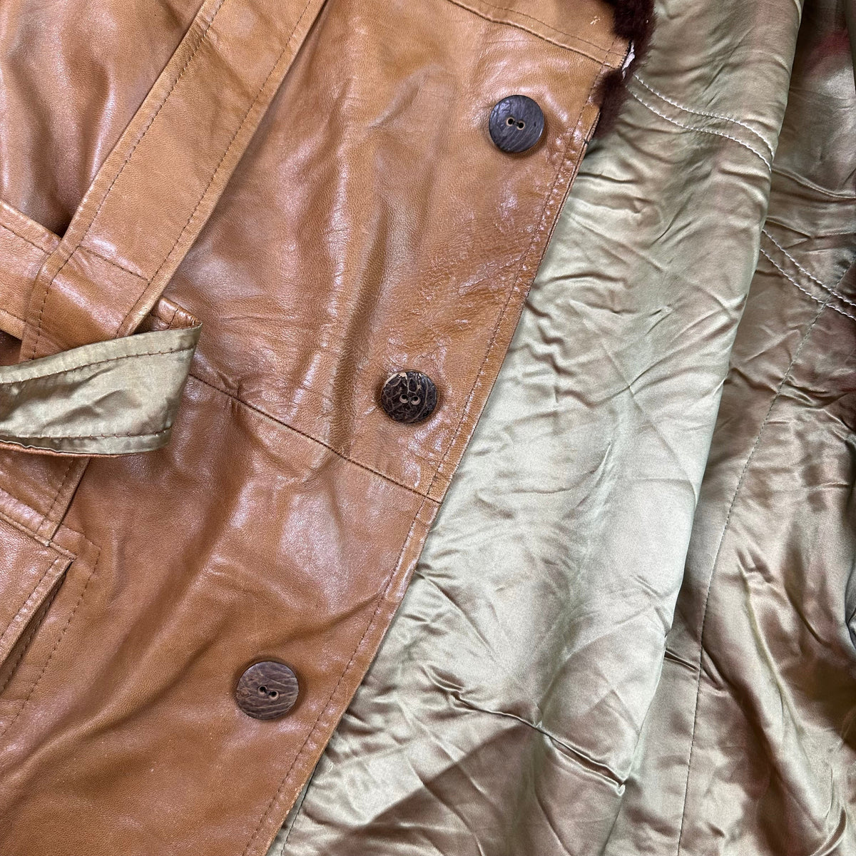 70s Cortefiel tan leather coat size 46 fits XL