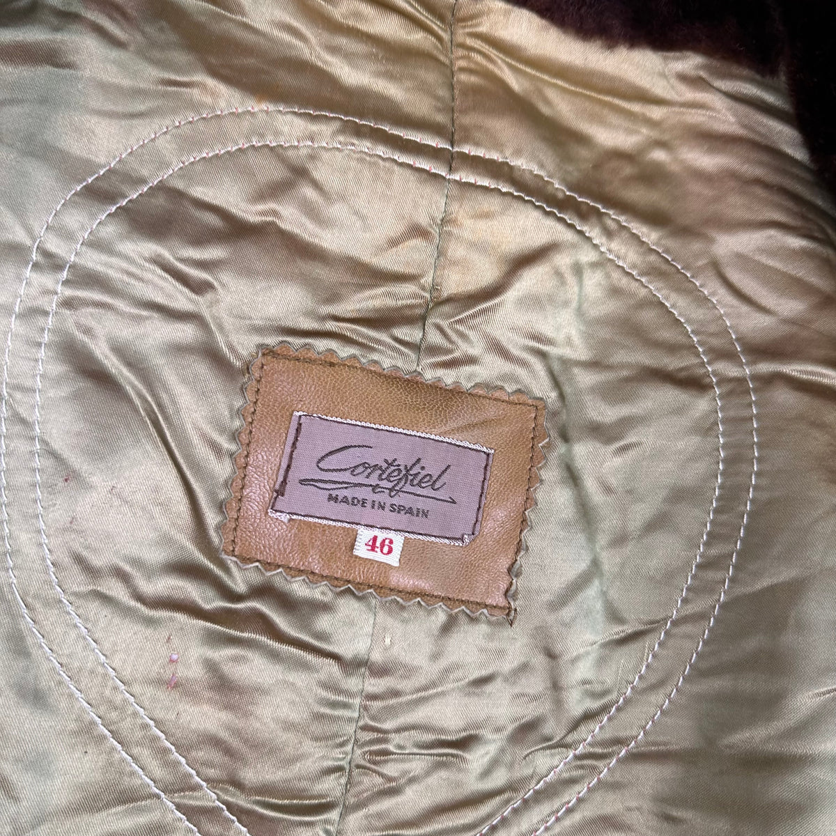 70s Cortefiel tan leather coat size 46 fits XL