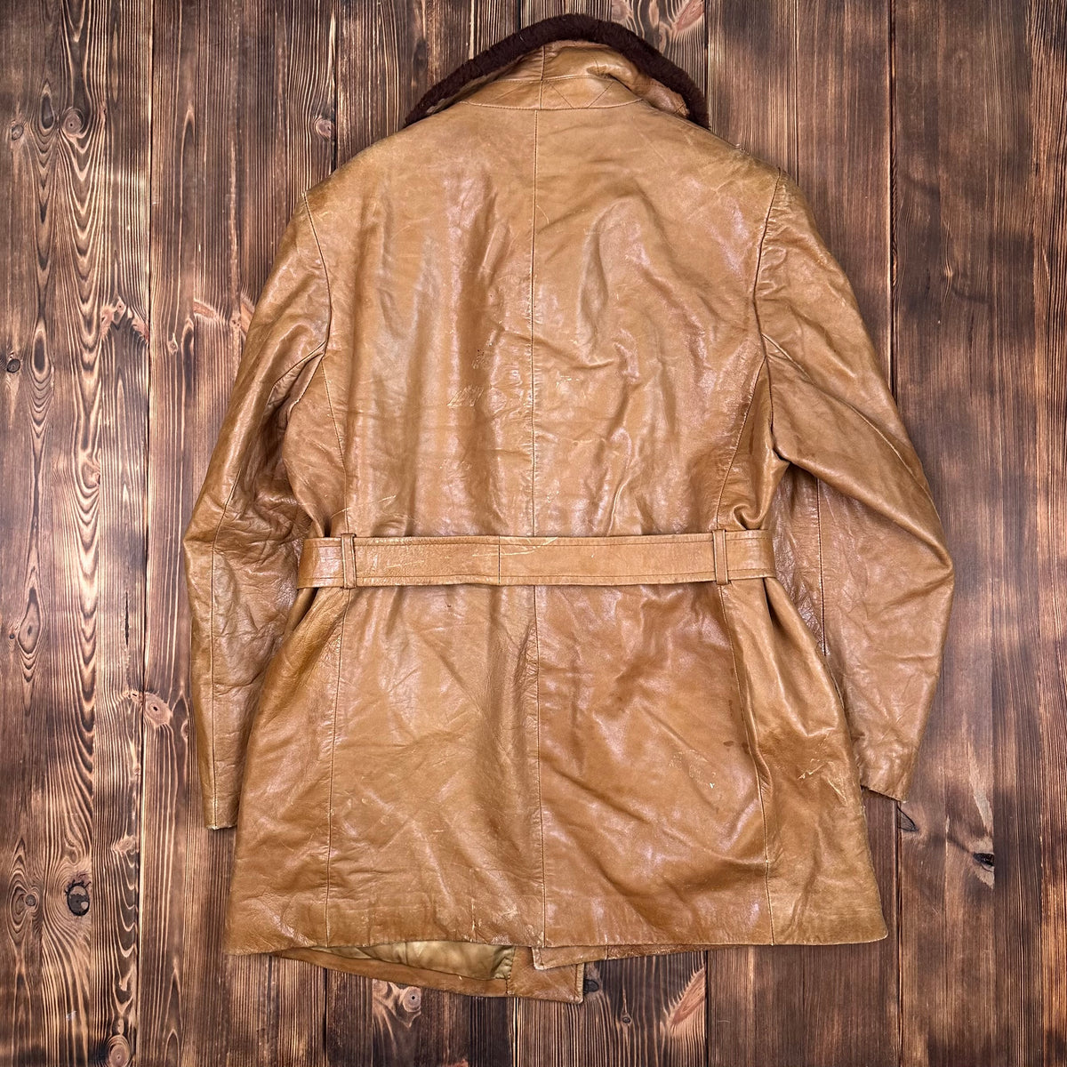 70s Cortefiel tan leather coat size 46 fits XL